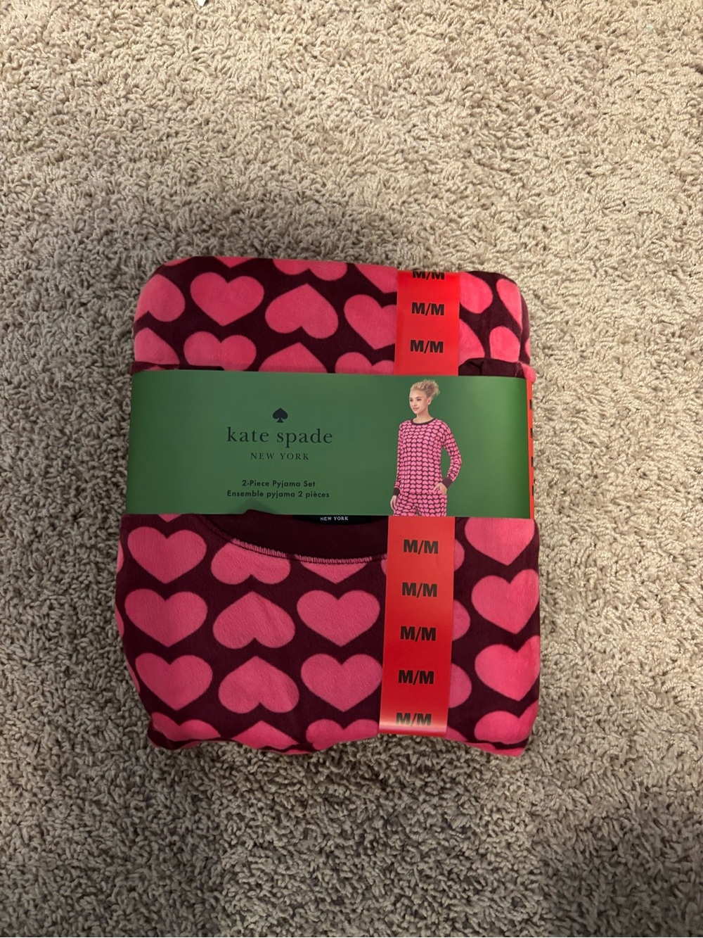 kate spade Girls Heart Print Pajama Set in Pink and Dark Magenta